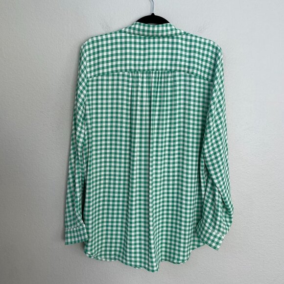 Ann Taylor Womens Large Green White Gingham Long Sleeve Blouse Shirt Top - Picture 13 of 13